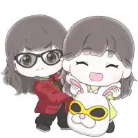 a cartoon drawing of a girl holding a stuffed animal