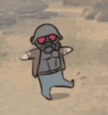 a drawing of a man wearing a gas mask and sunglasses