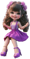 a doll wearing a purple dress and purple shoes