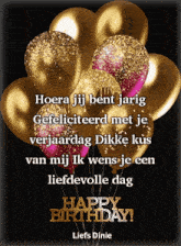 a bunch of gold and pink balloons with a happy birthday message on it