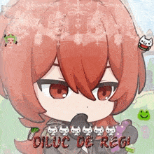 a cartoon of a girl with red hair and a crown on her head is holding a grape .