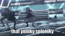 a video of a group of people dancing with the words that yoinky sploinky above them