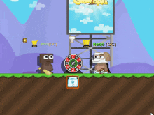 a screenshot of a video game shows a dog and a man playing a game called growtopia