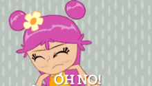 a cartoon character with pink hair and a flower in her hair is saying oh no