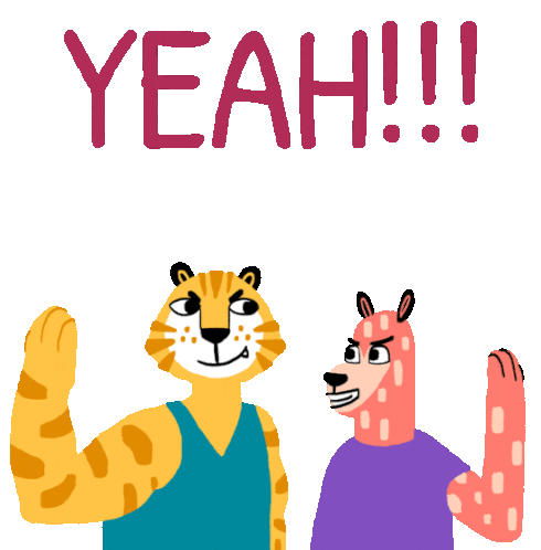 Tiger And Deer High Five Yeah In English Sticker - Yeah High Five Get Kuat Stickers