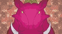 a cartoon of a pink boar with horns and a tree on its head .