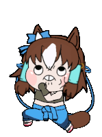 a cartoon drawing of a cat with headphones and a jump rope