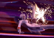 a person is flying through the air with sparks coming out of it