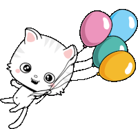 Toofio Is Carried Away By Balloons Sticker - Toofiothe Cat Balloons White Cat Stickers
