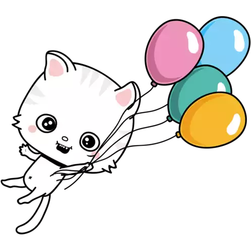 Toofio Is Carried Away By Balloons Sticker - Toofiothe Cat Balloons White Cat Stickers