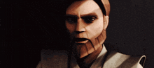 a close up of a cartoon character with a beard looking at the camera