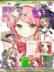 a collage of anime characters with momone written on the bottom right