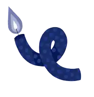 a blue polka dot candle with a single flame