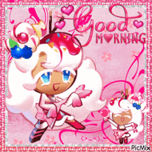 a picture of a cookie run character with the words good morning on it