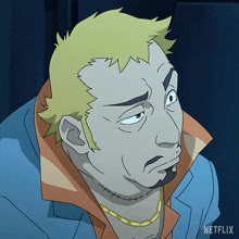 a cartoon of a man with a necklace and a netflix logo in the corner