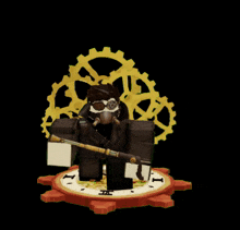 a man in a gas mask is standing in front of a clock that says ii