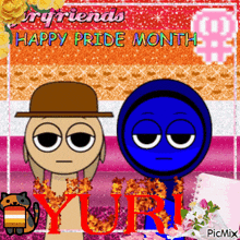 a picture of two cartoon characters says happy pride month yuri