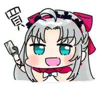 a cartoon drawing of a girl with white hair and blue eyes holding a card in her hand