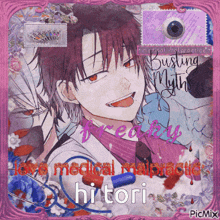 a picture of a boy with the name hitori written on it
