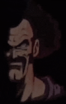 a close up of a cartoon character 's face with a beard .