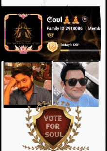 a badge that says vote for soul is next to a picture of a man