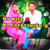 a man and woman are posing for a picture with the caption my wife my everything