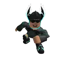 a roblox character wearing sunglasses and horns is running