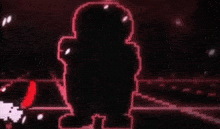 a pixel art of a skeleton holding a microphone in a video game .