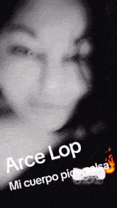 a black and white photo of a girl with the name arce lop