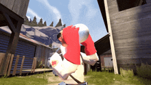 a man wearing red gloves is holding a bottle