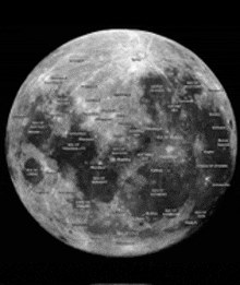 a black and white photo of the moon with a map of the moon