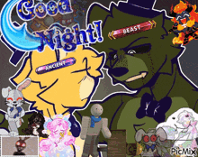 a collage of cartoon characters with the words good night beast on top