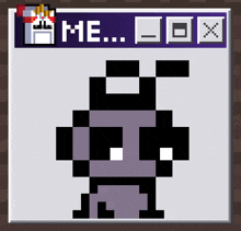a pixel art drawing of a person with a purple box that says me