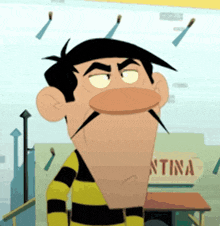 a cartoon character is standing in front of a sign that says antina