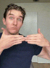 a man in a black shirt is making a funny face