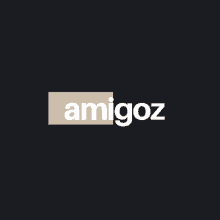 a logo that says amigoz on a dark background