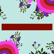 pink and purple flowers on a light blue background with arabic text