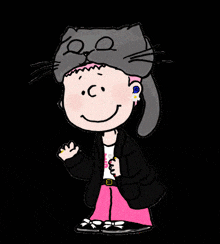 a cartoon character wearing a cat hat with the letter c on his chest