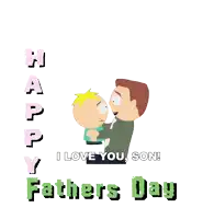 a happy fathers day greeting card with a cartoon of a man holding a child