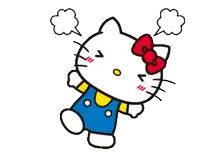 a cartoon drawing of hello kitty with a red bow and smoke coming out of her mouth