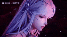 a girl with a crown on her head has chinese writing on the bottom right