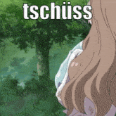 the word tschuss that is on a cartoon