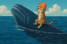 a cat is sitting on the back of a whale