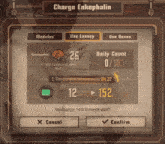 a screenshot of a game that says charge enkephalin