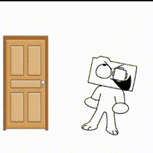 a cartoon bear wearing glasses and a cardboard box on its head