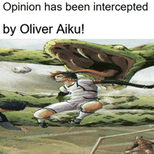 a cartoon of a soccer player being attacked by a snake