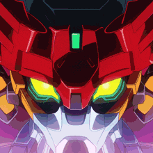 a close up of a robot 's face with a green light on it