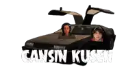 a picture of two people in a car with the words cansin kusen below them
