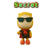 a cartoon character wearing sunglasses and a cape with the word secret below him