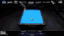 a pool table with a blue cloth and the word diamond on it